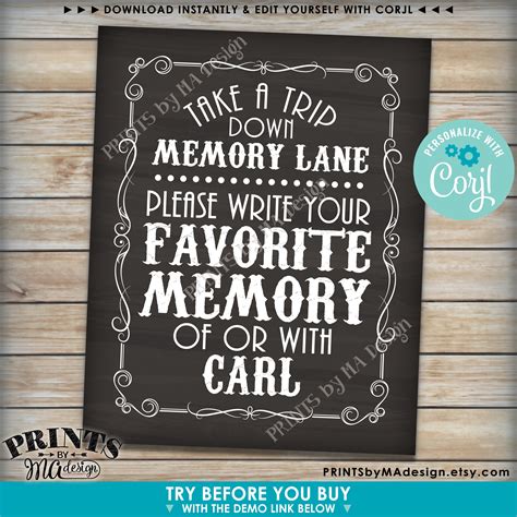 Memory Sign Take A Trip Down Memory Lane And Share A Favorite Memory Printable 8x1016x20