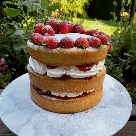 Homemade Victoria Sponge Cake With Fresh Cream And Homemade Strawberry Jam Rfood