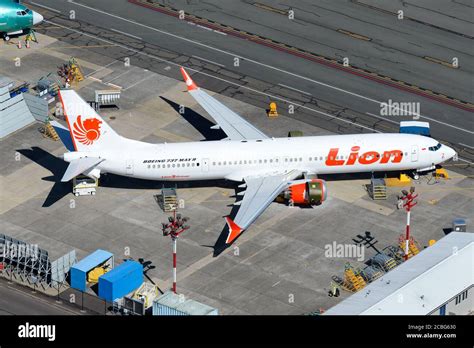 Lion Air Boeing 737 Max Parked At Renton Airport At Boeing Facility