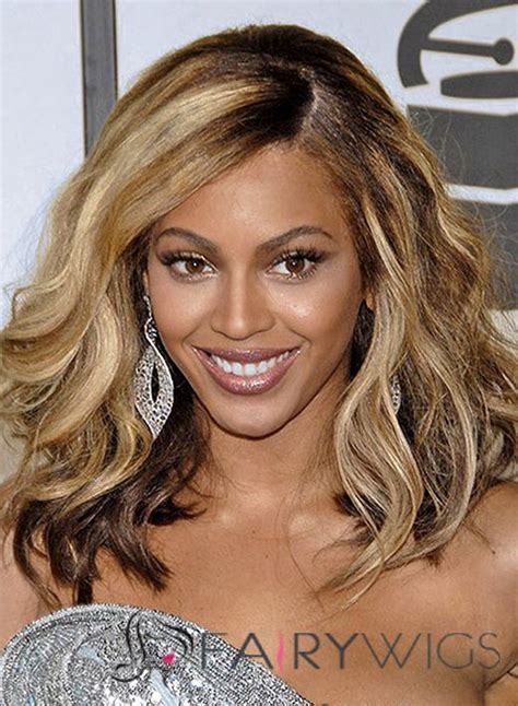 Stylish Full Lace Medium Wavy Beyonce Knowles Human Hair Wig