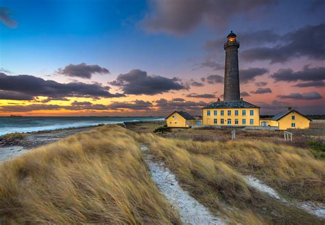Wallpaper Sunset Lighthouse House Seascape Beach Water Grass