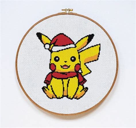 Christmas Pikachu Pokemon Cross Stitch Pattern By Dazzlingdoilies Pokemon Cross Stitch