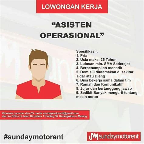 Lowongan kerja tahun 2021 lowongan kerja sma smk d3 s1 loker terbaru semua jurusan lowongan bank lowongan bumn lowongan cpns lowongan pekerjaan tahun 2021. Lowongan Kerja Asisten Operasional - 𝙈𝙊𝙃𝘼𝙈𝙈𝘼𝘿 𝙅𝘼𝙀𝙉𝙐𝘿𝙄𝙉 di Malang Kabupaten, 24 Oct 2018 - Loker ...