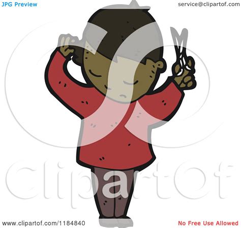 Cartoon Of An African American Boy Cutting His Hair Royalty Free Vector Illustration By