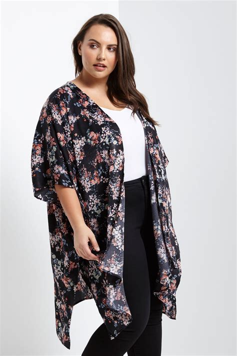 Black Satin Floral Kimono Plus Size Floral Kimono Plus Size Black Satin