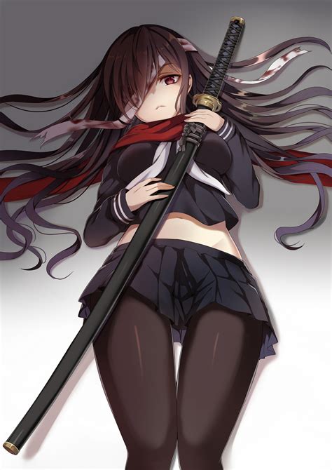 Wallpaper Long Hair Anime Girls Brunette Weapon Skirt Sword My Xxx