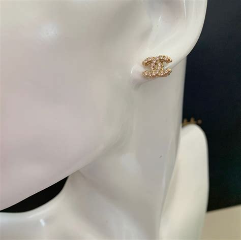 Chanel Cc Mini Crystal Gold Stud Earrings Authentic Nib