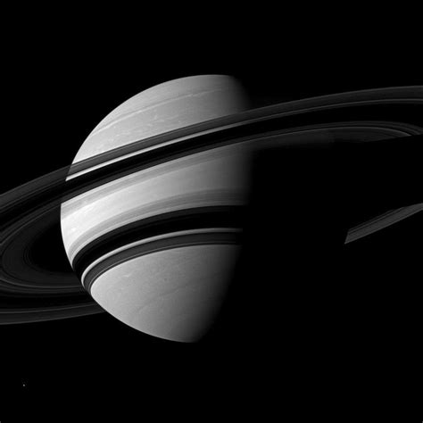 A Black And White View Of Saturn Shadowed By Its Rings Science Art