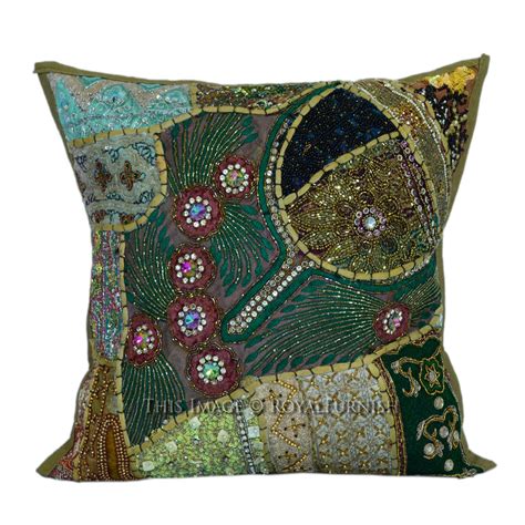 16x16 Decorative Handmade Beaded Sequin Square Pillow Cover