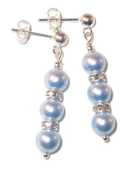 LIGHT BLUE Pearl Earrings Bridal Swarovski Crystal Elements Etsy