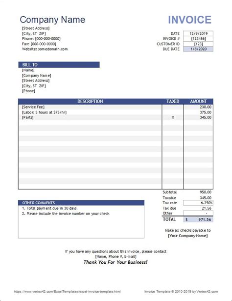 Excel Invoice Template Invoice Template Word Invoice Template