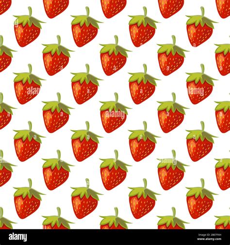 Red Vector Strawberries Seamless Pattern Background With Ripe Fruit