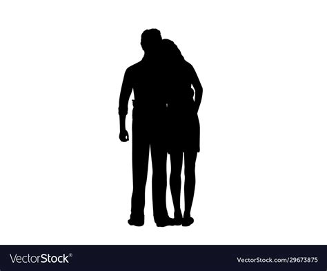 Silhouette Two Lovers Man And Woman Embracing Vector Image