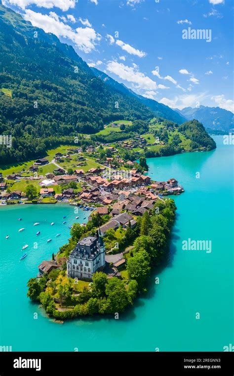 Aerial View Of The Village Of Iseltwald On Lake Brienz Iseltwald Lake