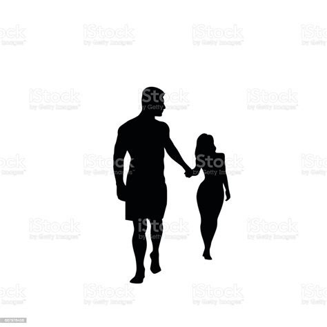 Black Silhouette Romantic Couple Holding Hands Full Length Isolated