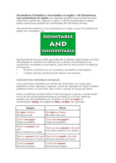 Docx Sustantivos Contables E Incontables En Inglés Pdfslidenet