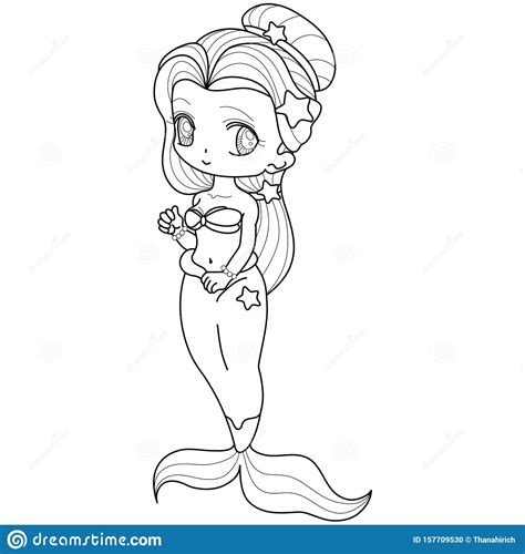 Cute Little Mermaid Underwater World Coloring Book Page