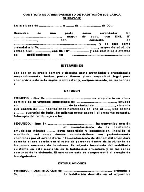 Modelo De Contrato De Alquiler De Habitacion Simple Actualizado Abril