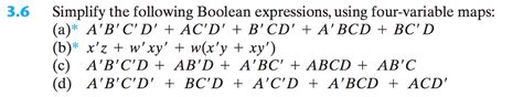 solved 3 6 simplify the following boolean expressions using