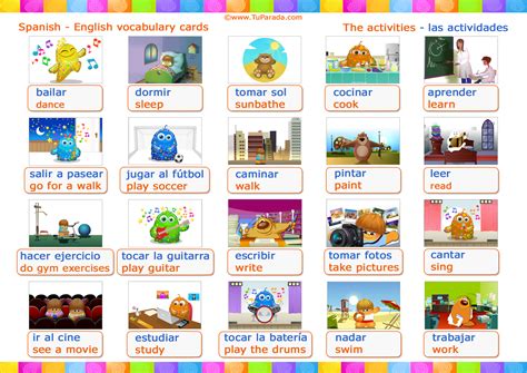 Vocabulario Actividades Activities Vocabulario Español Inglés