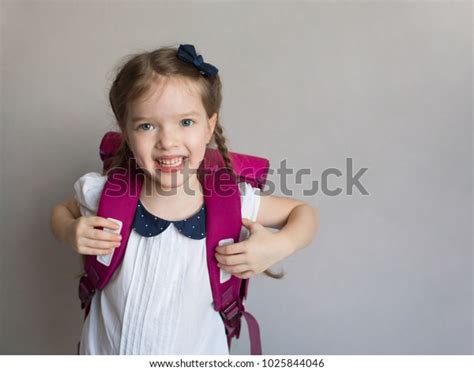 Portrait Smiling Little Girl School Uniform Stock Photo 1025844046