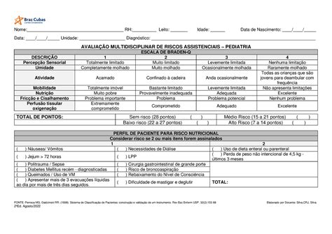 Escalas de Risco Pediatria FONTE Perroca MG Gaidzinski RR Sistema de Classificação