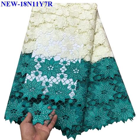 Rhinestones Water Soluble African Lace Fabrics Green Guipure Cord Lace Fabric 2018 High Quality