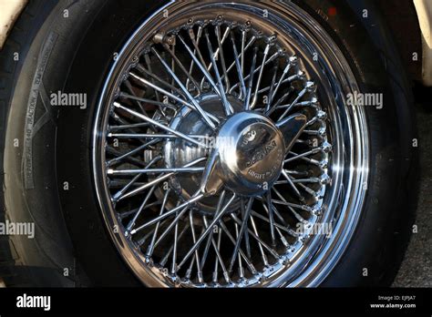 A Spoked Wire Wheel On A Vintage Car Stock Photo Alamy