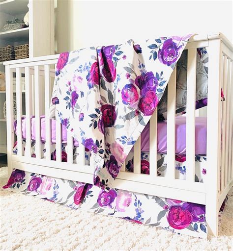 Purple Floral Baby Girl Crib Bedding Set Flower Nursery Etsy Girl