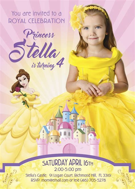 Princess Belle Photo Invitation Invitation Princesa Bella Princess