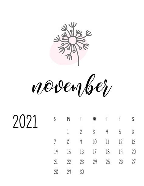 Free Printable Pretty Botanical November 2021 Calendar Calendar