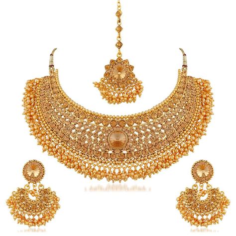 apara bridal pearl lct stones gold plated necklace artificial antique jewellery set for women