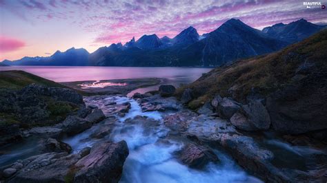 Fjord Mountains Sunrise River Greenland Rocks Clouds Beautiful