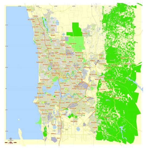 Perth Free Printable Map Perth Australia Exact Vector Street Map