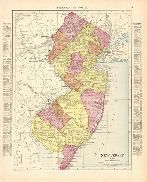 An Old Map Of New Jersey Showing The Countys Roads And Major Cities In Red