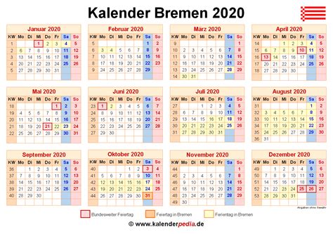 Ferien bayern 2021 übersicht der ferientermine gratis ferienkalender zum ausdrucken.die unten ferienübersicht für die nächsten 3 monate. Kalender 2020 Bremen: Ferien, Feiertage, PDF-Vorlagen