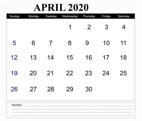 Free Printable April 2020 Calendar Template In Pdf Excel Word