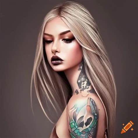 Woman With Long Blonde Hair And Tattoos On Craiyon