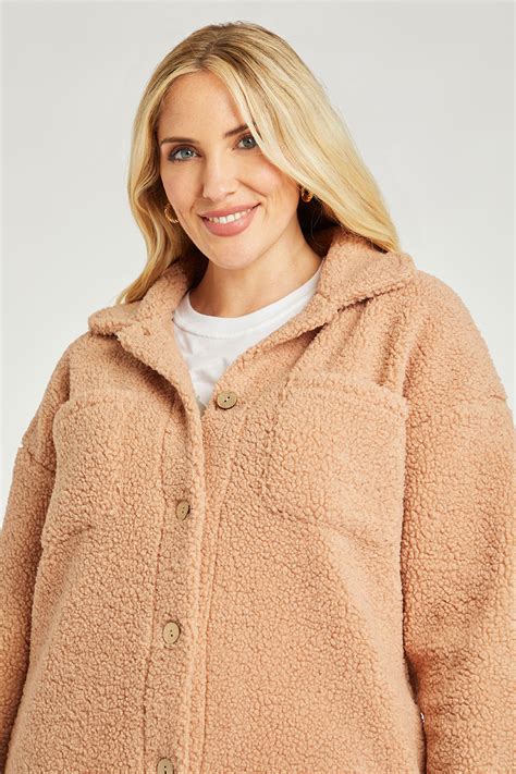 Teddy Fleece Button Through Jacket Bonmarché