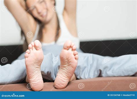 Close Up Of The Soles Of Female Feet Stock Photo Image Of Brunette