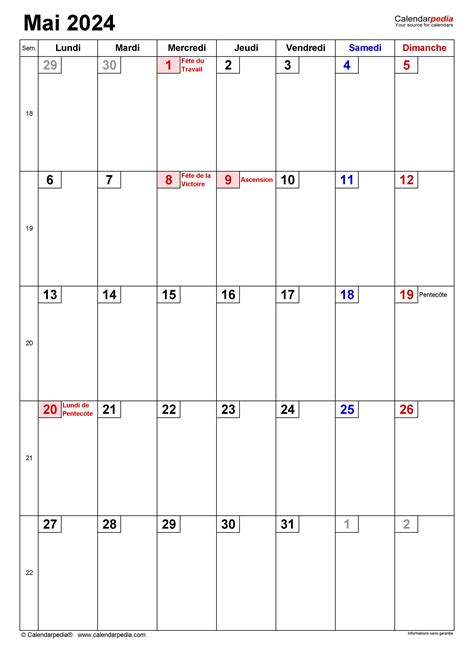 Calendrier Mai Excel Word Et PDF Calendarpedia