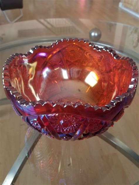 Carnival Glass☆orange☆ Fruit Bowl☆detailed Beautifully Victorian Orange Fruit Carnival Glass