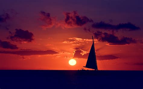 Sailing Ocean Sunset Wallpaper X