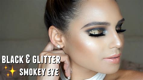 Black And Gold Glitter Smokey Eye Holiday Makeup Youtube