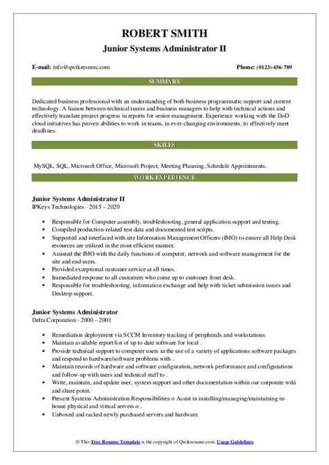 After perfecting your resume, why not get ready for the possibility of salary negotiations? Junior Systems Administrator Resume Samples | QwikResume