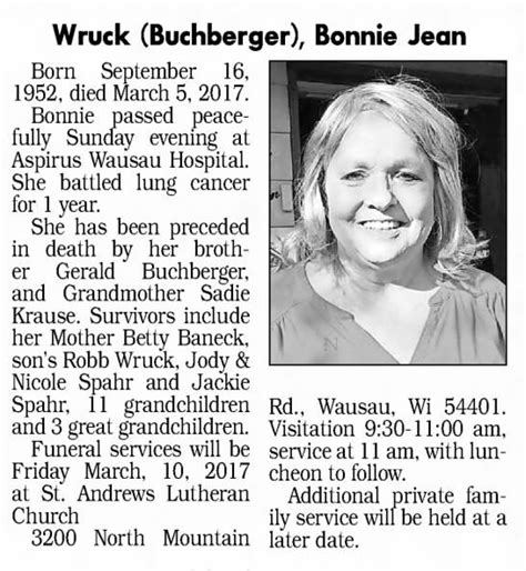 Bonnie Jean Buchberger Wruck 1952 2017 Find A Grave Memorial