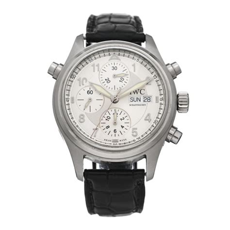 Iwc Stainless Steel Alligator 42mm Spitfire Double Chronograph