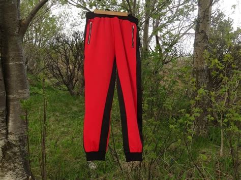 Pantstrousers In Red And Black Green And Black With Zipped Etsy