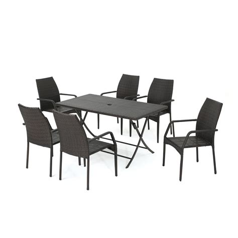 Brand new patio dining set with 6 chairs. April Outdoor 7-Piece Rectangle Foldable Wicker Dining Set ...