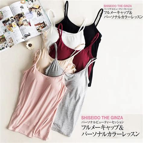 Padded Bra Tank Top Women Modal Spaghetti Solid Cami Top Vest Female Camisole With Built In Bra
